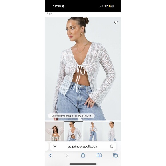 Princess Polly Nucci Lace Long Sleeve Top White Size 6 - Picture 2 of 4